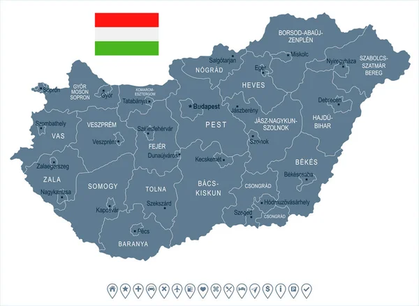 Венгрия - карта и флаг - Детальная векторная иллюстрация — стоковый вектор
