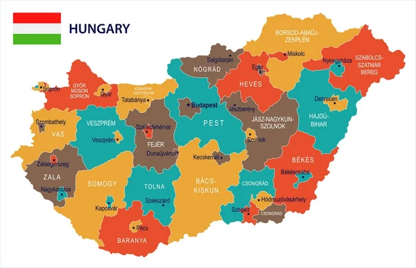 Венгрия - карта и флаг Подробная векторная иллюстрация — стоковый вектор