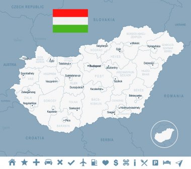Macaristan - harita ve detaylı vektör çizim bayrak