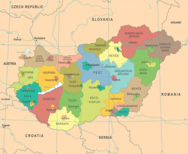 Macaristan haritası - detaylı vektör çizim