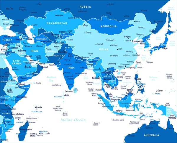 Mappa dell'Asia meridionale - Illustrazione vettoriale — Vettoriale Stock