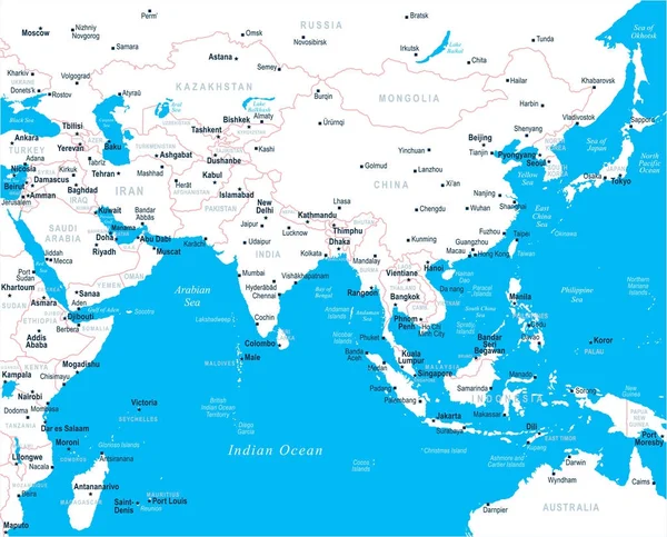 Карта Южной Азии - векторная иллюстрация — стоковый вектор