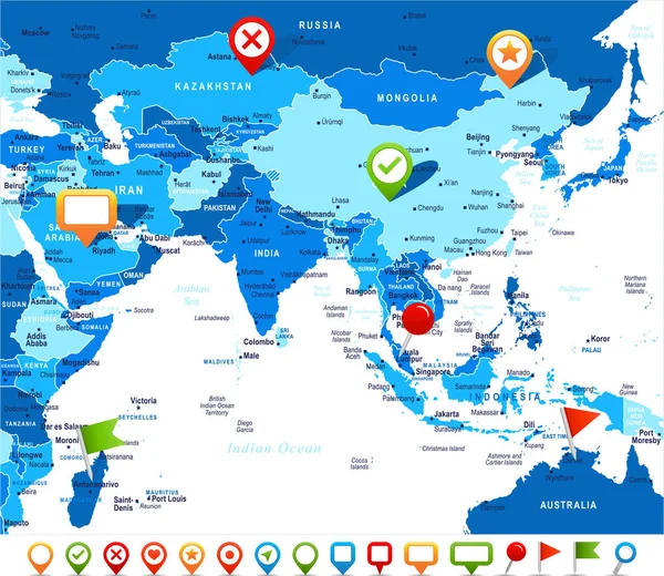 Mapa do Sul da Ásia - Ilustração vetorial — Vetor de Stock