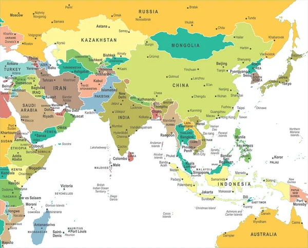แผนที่เอเชียใต้ - ภาพวาดเวกเตอร์ — ภาพเวกเตอร์สต็อก