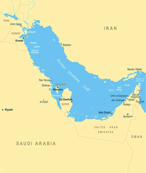 Карта Персидского залива - векторная иллюстрация — стоковый вектор