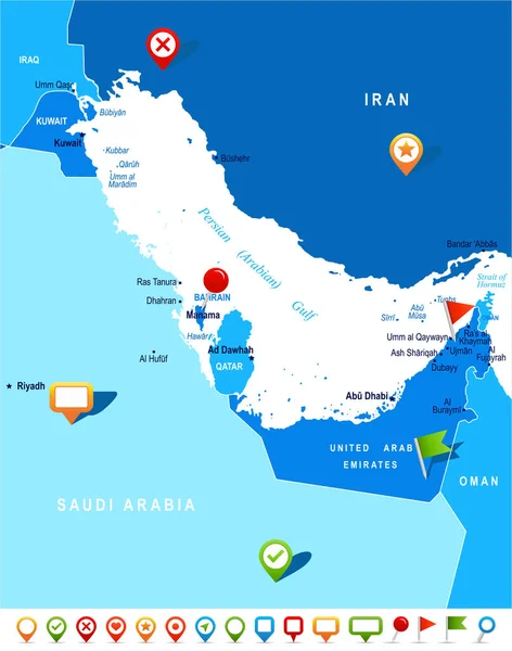 Mapa del golfo persa - Ilustración vectorial — Vector de stock