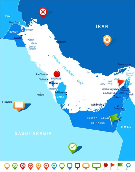 ペルシャ湾マップ - ベクトル図 — ストックベクタ