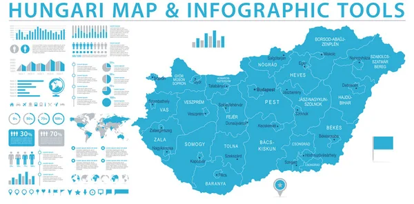 Hungría Mapa - Info Gráfico Vector Ilustración — Vector de stock