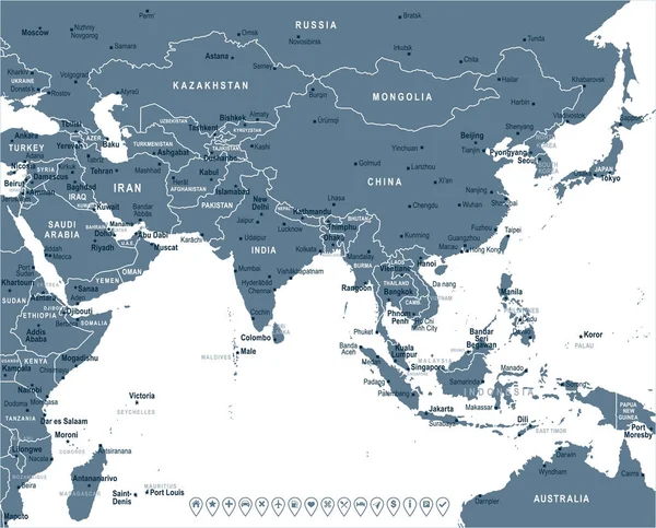 Mapa del sur de Asia - Ilustración vectorial — Vector de stock