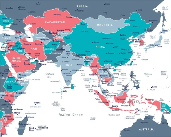 Südasien-Karte - Vektorillustration — Stockvektor