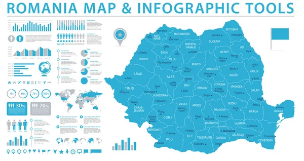 Rumania Mapa - Info Gráfico Vector Ilustración — Vector de stock