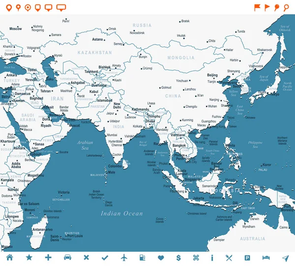 Mapa del sur de Asia - Ilustración vectorial — Vector de stock