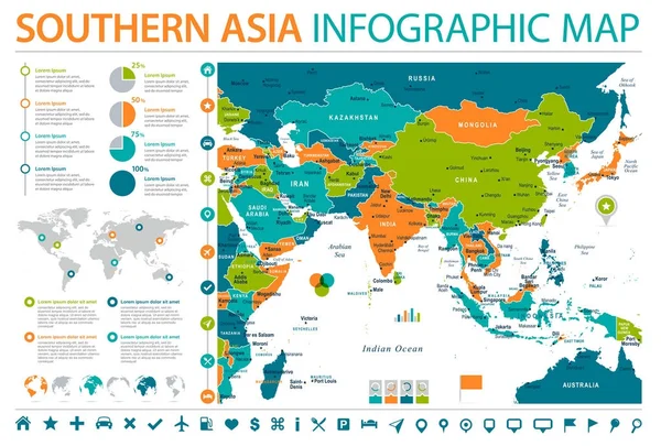 Mapa jižní Asie - Info grafické vektorové ilustrace — Stockový vektor