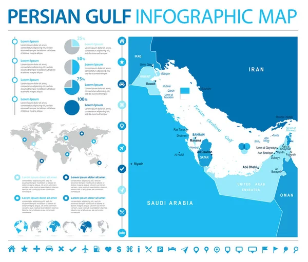 Mapa do Golfo Pérsico - Info ilustração vetorial gráfica —  Vetores de Stock