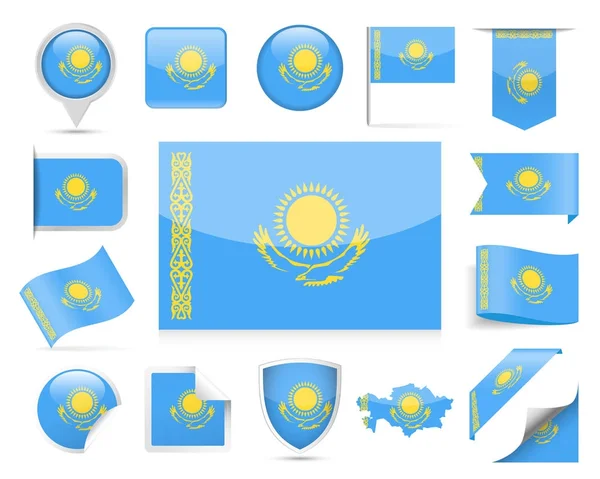 Kazachstan flaga wektor zestaw — Wektor stockowy