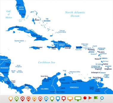 Karayip harita - vektör çizim