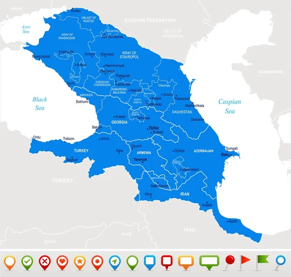 Mapa de la región del Cáucaso - Ilustración vectorial — Vector de stock