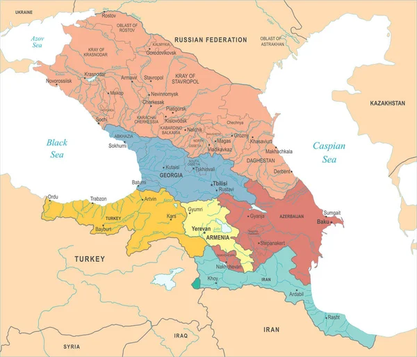 Caucasus mapę regionu - ilustracja wektorowa — Wektor stockowy