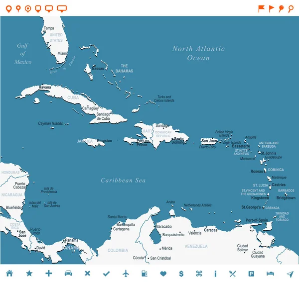 El mapa del Caribe - Ilustración vectorial — Archivo Imágenes Vectoriales