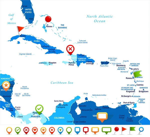 O mapa caribenho - Ilustração vetorial — Vetor de Stock