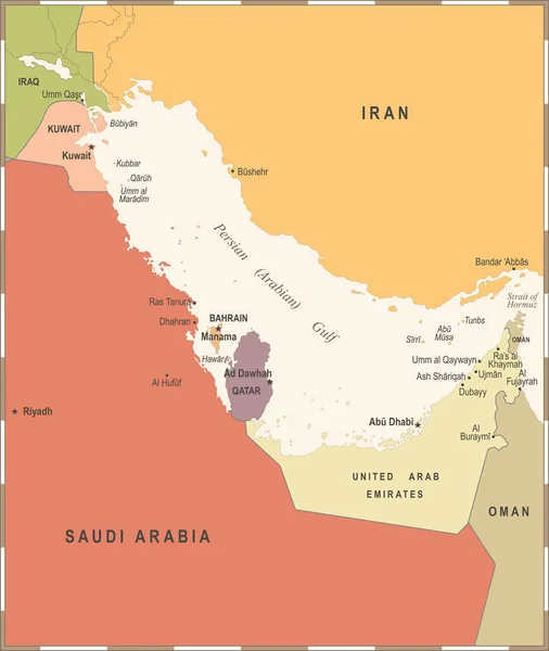 Mapa do Golfo Pérsico - Ilustração do Vetor Vintage —  Vetores de Stock