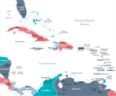 Karayip harita - vektör çizim