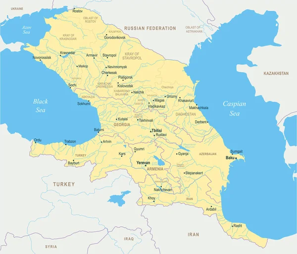 Карта Кавказского региона - векторная иллюстрация — стоковый вектор