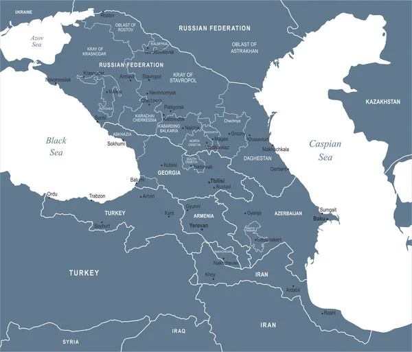 Mappa della regione del Caucaso - Illustrazione vettoriale — Vettoriale Stock