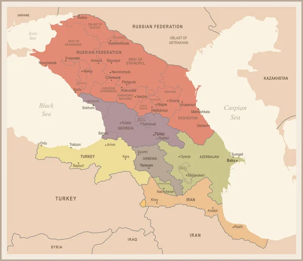 Карта Кавказского региона - Винтажная векторная иллюстрация — стоковый вектор