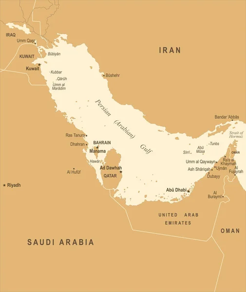 Perského zálivu mapa - Vintage vektorové ilustrace — Stockový vektor