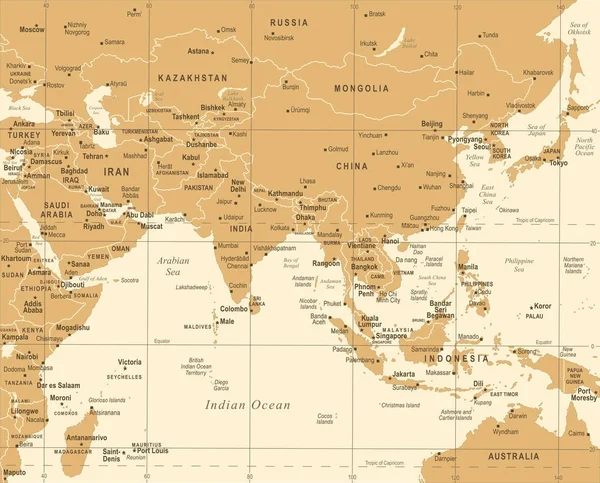 南アジアの地図 - ビンテージ ベクトル図 — ストックベクタ