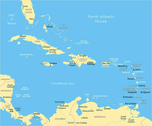 A Karib-tenger Térkép - vektor-illusztráció — Stock Vector