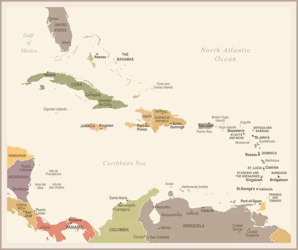 Carte des Caraïbes - Illustration vectorielle vintage — Image vectorielle