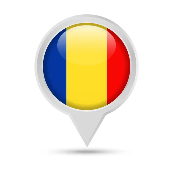 Romania Icona vettoriale a perno rotondo con bandiera — Vettoriale Stock