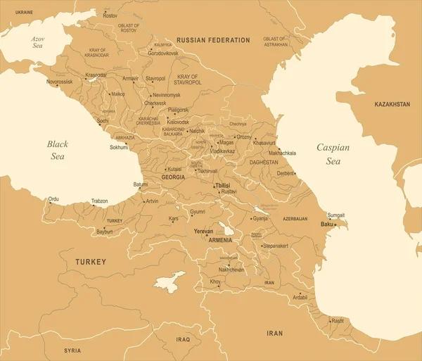Caucasus Region kaart - Vintage vectorillustratie — Stockvector