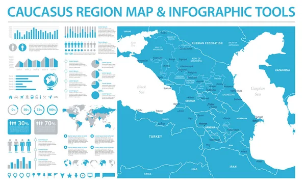 Mapa de la región del Cáucaso - Info Gráfico Vector Ilustración — Vector de stock