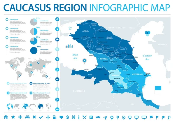 Karte der Kaukasus-Region - Infografik Vektor Illustration — Stockvektor