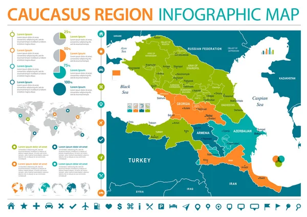 Karte der Kaukasus-Region - Infografik Vektor Illustration — Stockvektor