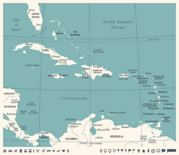 Carte des Caraïbes - Illustration vectorielle vintage — Image vectorielle