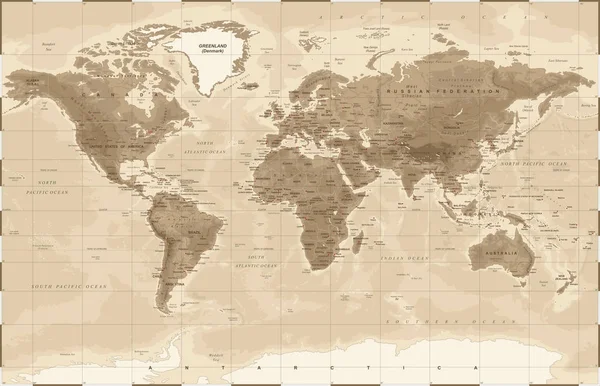 Παγκόσμιο χάρτη φυσική ρετρό - διάνυσμα — Διανυσματικό Αρχείο