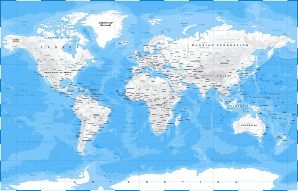 Mapa del mundo Físico Blanco - vector — Vector de stock