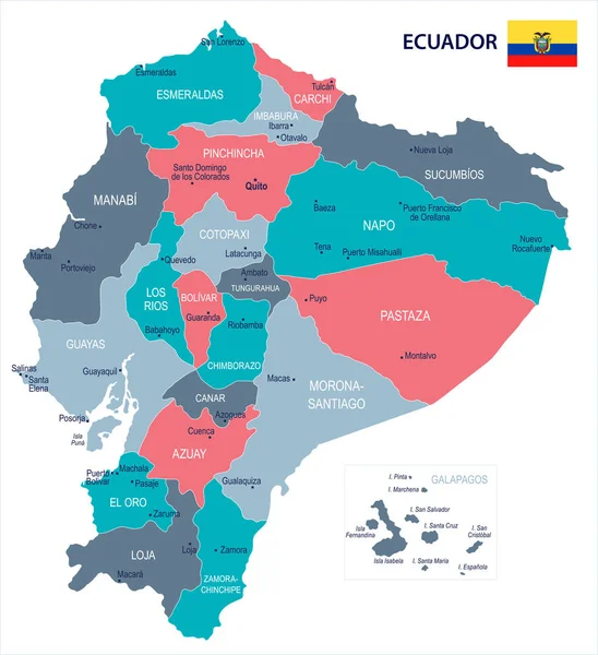 Ekwador - mapa i flagi - Szczegółowa ilustracja wektorowa — Wektor stockowy