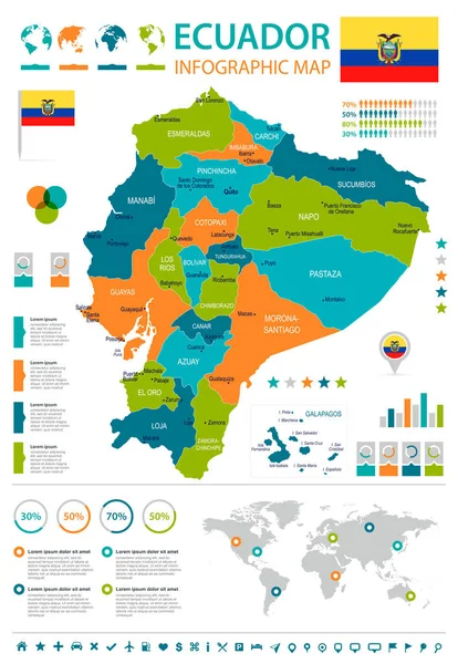 Ecuador - Mapa y bandera infográfica - Ilustración vectorial detallada — Vector de stock