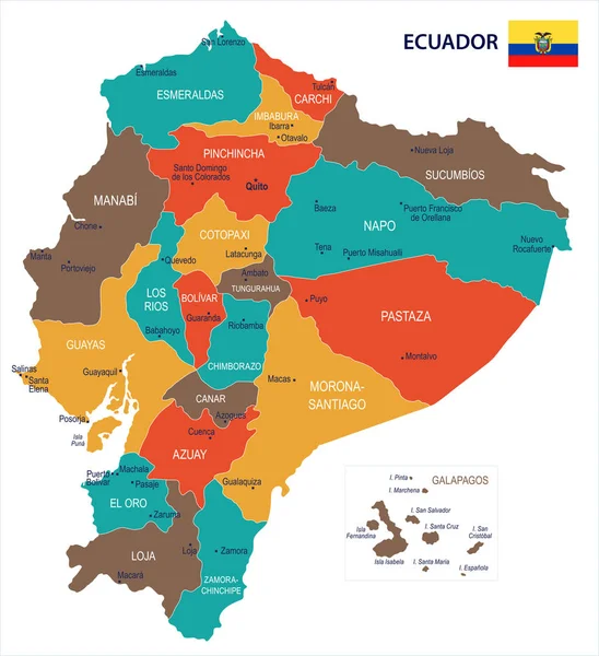 Ecuador - mapa y bandera Ilustración vectorial detallada — Archivo Imágenes Vectoriales