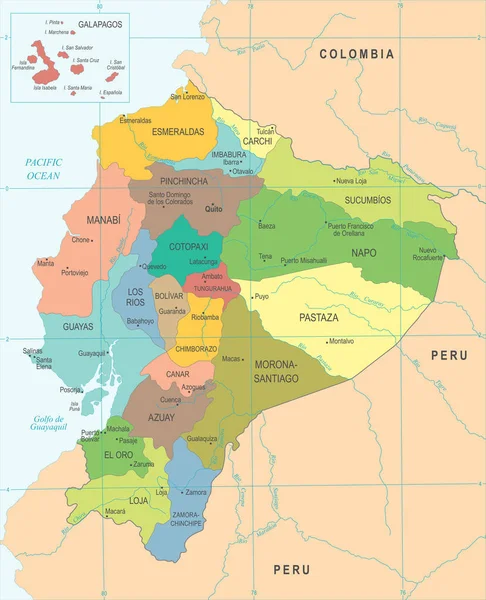 Ecuador Mapa - ilustración vectorial detallada — Vector de stock