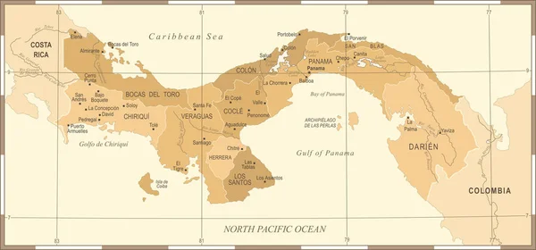 Mapa de Panamá - Vintage ilustración vectorial detallada — Vector de stock