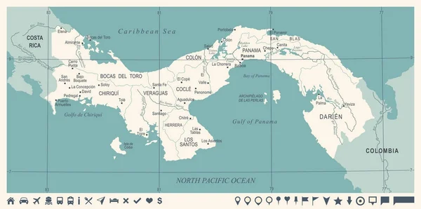 Mapa do Panamá - Ilustração vetorial detalhada vintage — Vetor de Stock