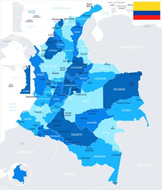 Kolombiya - harita ve bayrak - detaylı vektör çizim