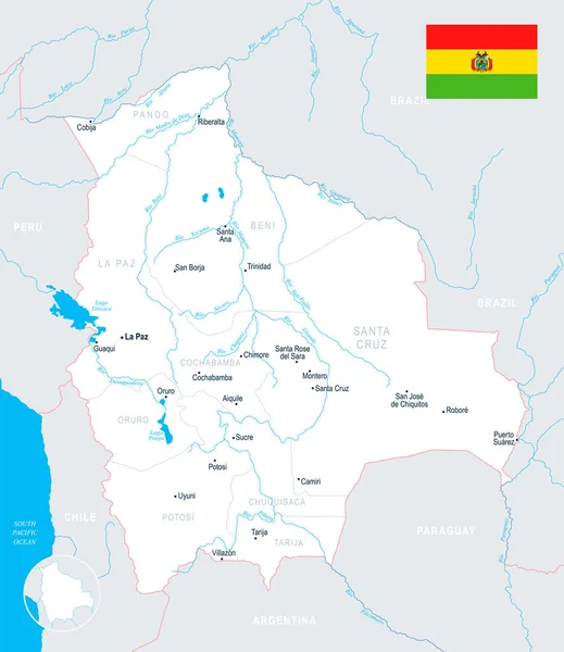 Bolivia Mapa - ilustración vectorial detallada — Vector de stock