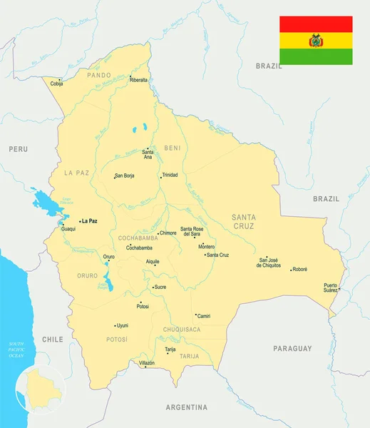 ボリビアの地図 - 詳細なベクトル図 — ストックベクタ
